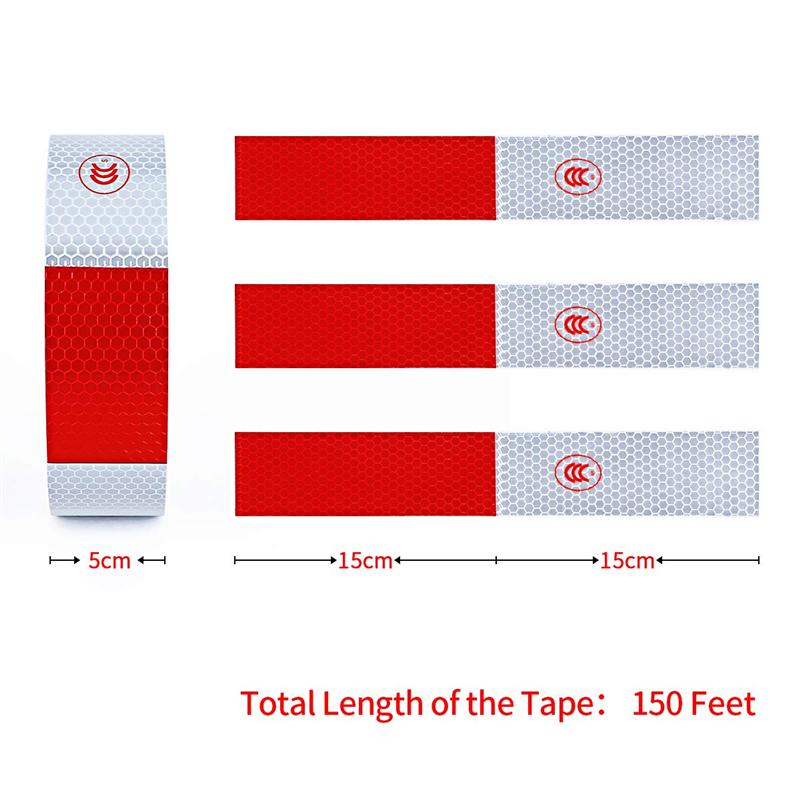 5 cm * 45 M Reflecterende Tape Roll Wit Rood Veiligheid Tape Trailer Conspicuity Dot Warming Tapes Reflecterende voor Voertuig auto Accessoires