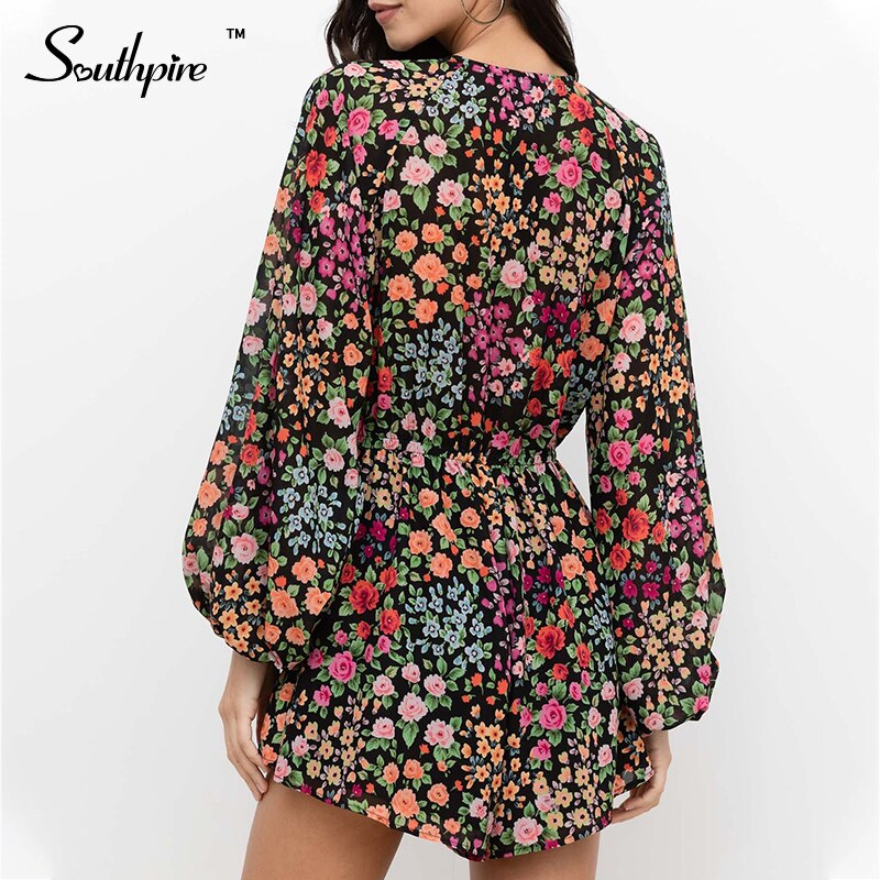 Southpire Flower Print Bohemian Playsuit Women Long Sleeve Spring Summer Loose Romper Female Day Casual Jumpsuit Overalls