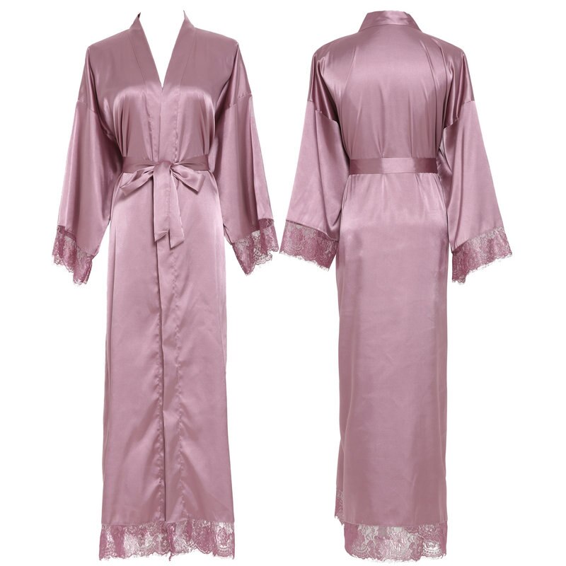 YUXINBRIDAL Silk Satin Lace Robes Bridesmaid Bride Robes Wedding Long Robe Bathrobe Womens Robe White: mauve