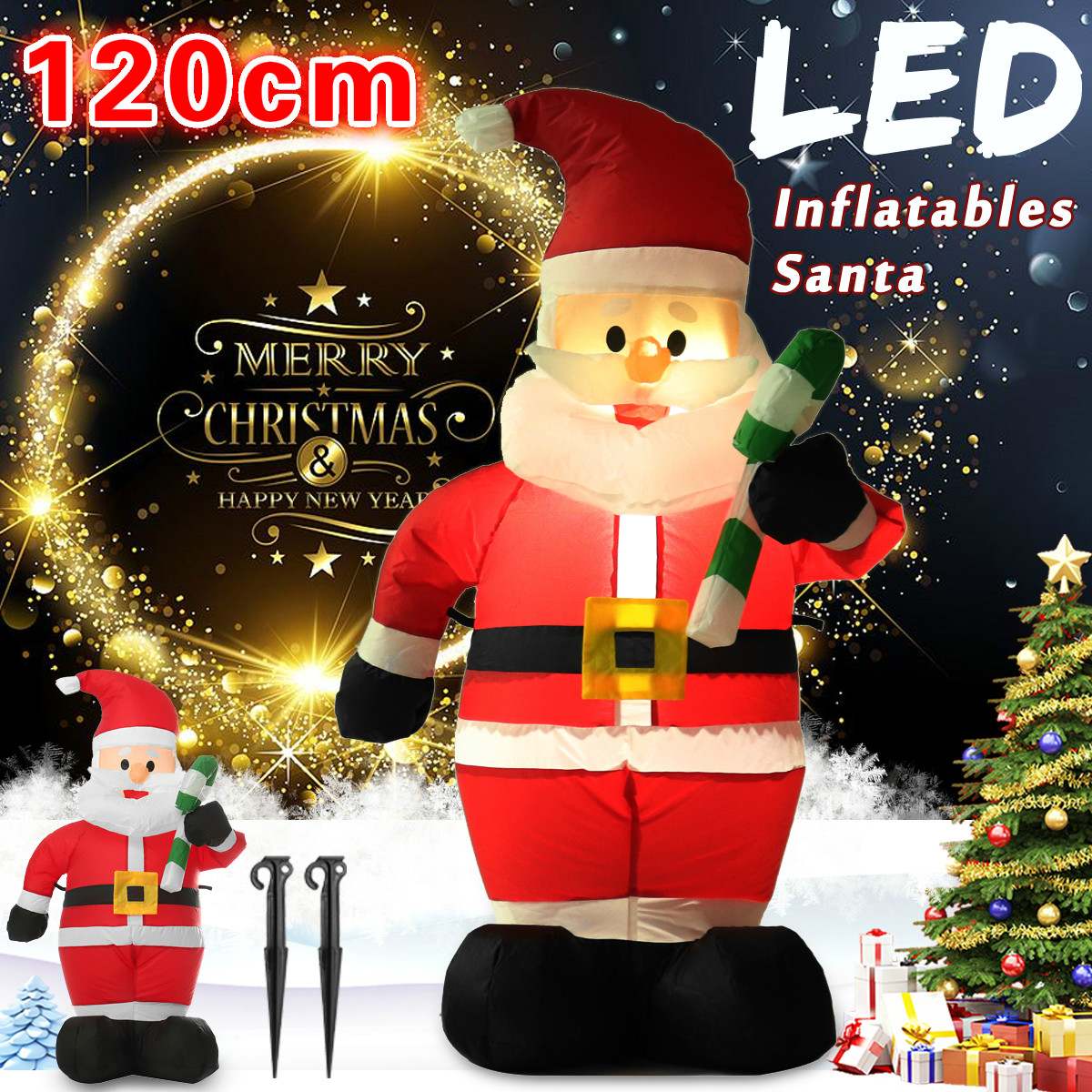 Géant gonflable père noël en plein air décoration de noël pour la maison cour jardin 1.5m noël pain d'épice bonhomme de neige pour la fête de nouvel an