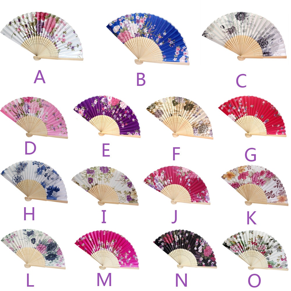 Folding Hand Held Flower Fan Vintage Bamboo Folding Hand Held Flower Fan Chinese Dance Party Pocket Decoration
