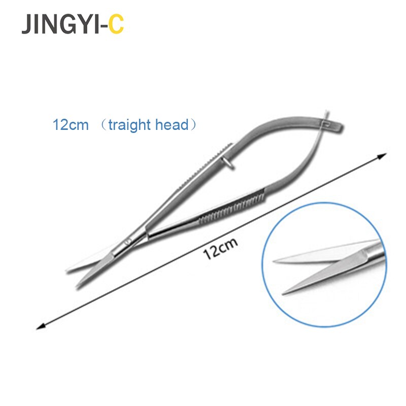 Stainless Steel Scissors Straight Curved Cuticle Scissor Dead Skin Spring shear Open Eye Microscissors Manicure Tools 12/16cm: 12cm straight