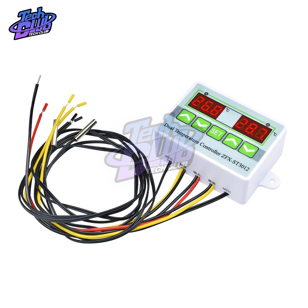 Termostato Digital LED ST3012, controlador de temperatura con pantalla Dual 10A, termómetro DC 12 24 220 V, Control térmico con Sensor NTC
