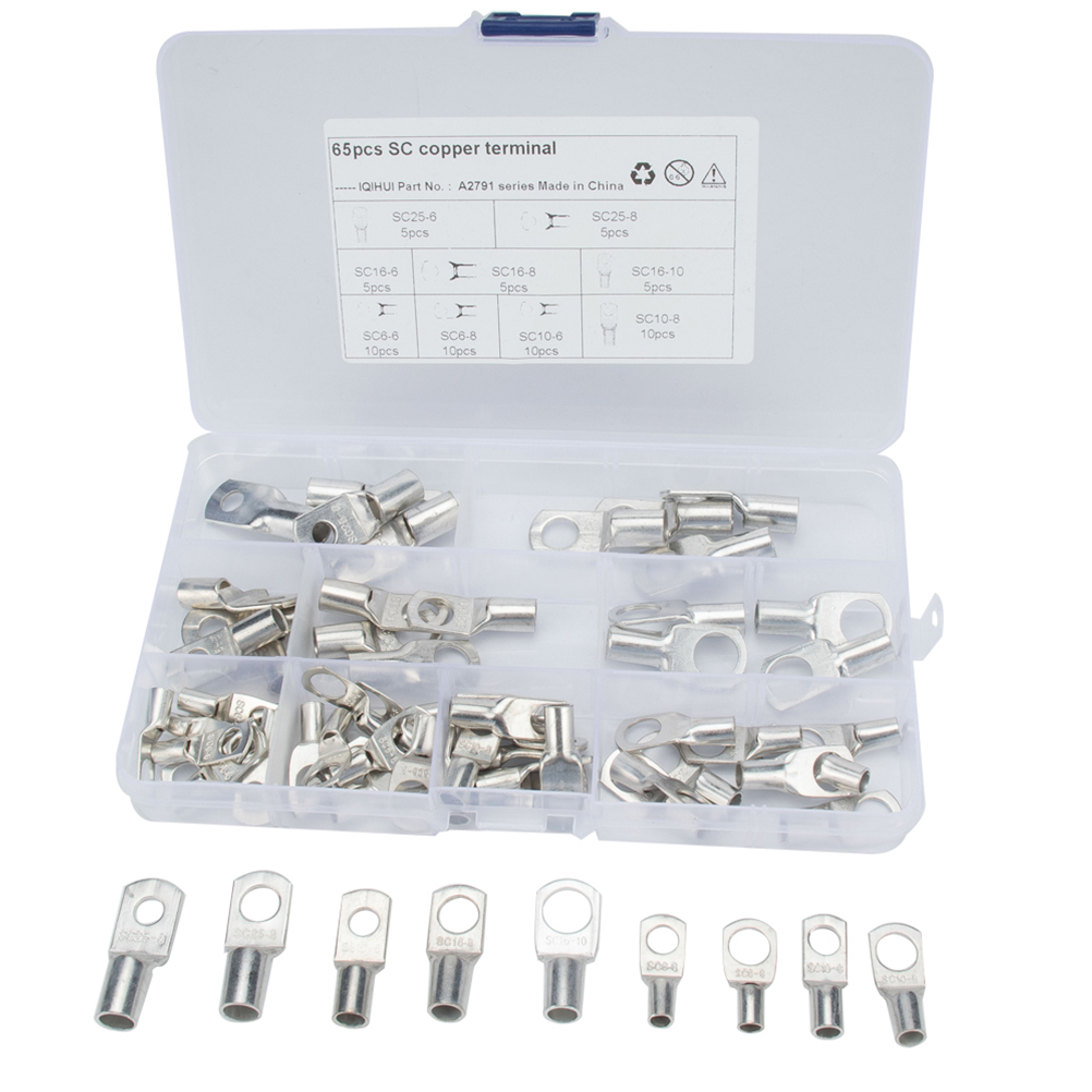 120pcs Bare Terminal Tinned Soldered Copper Crimped Tube Lug Terminal Kit for Auto