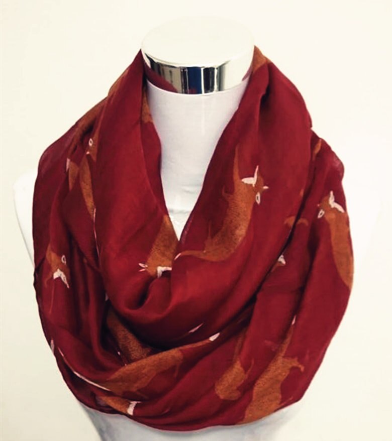 Nowa moda lis nieskończoność szalik gorąca sprzedaż wiskoza kobiety pierścień szaliki zwierząt szalik lis koło szalik: Infinity czerwony