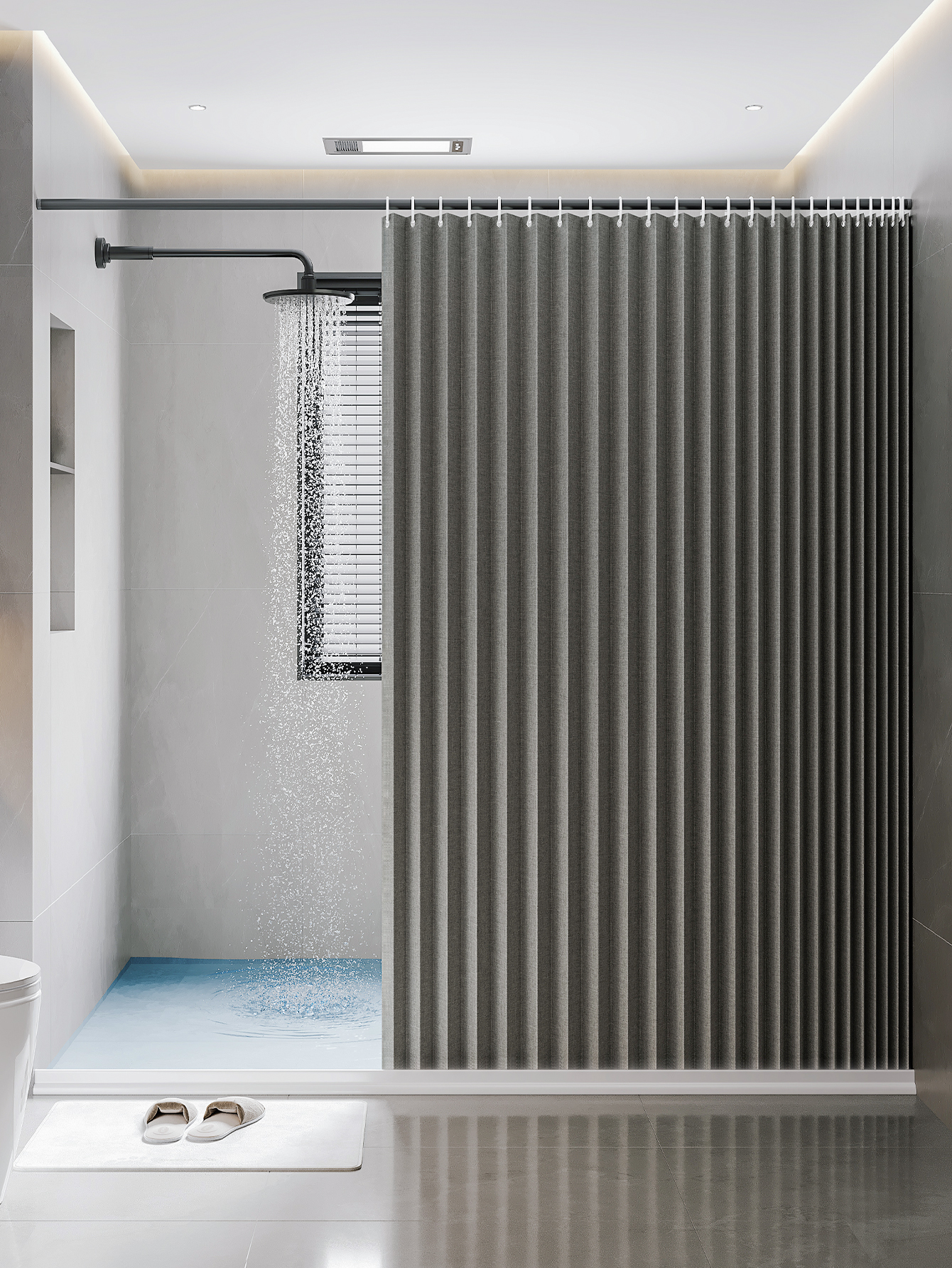 1PC folding curtain series shower curtains are suitable for bathrooms and bathrooms: 180×200cm / Light Grey