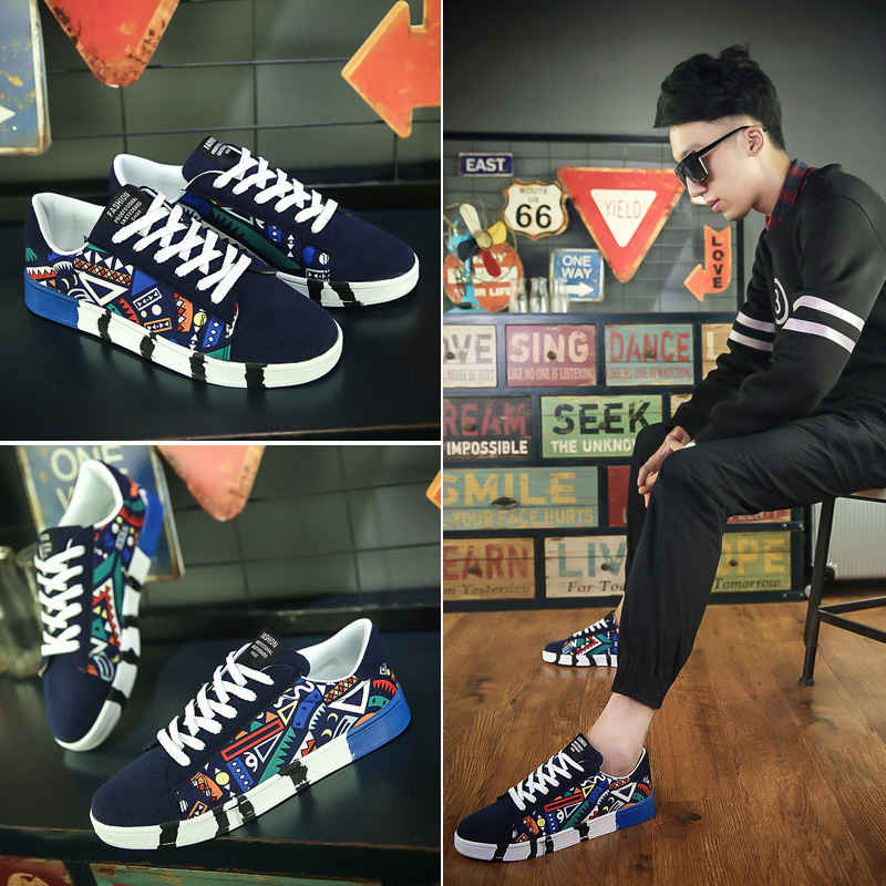 Boardschoenen heren graffiti flats zomer sneakers canvas herenschoenen regenboog man veterschoenen lage heren casual schoen  c63