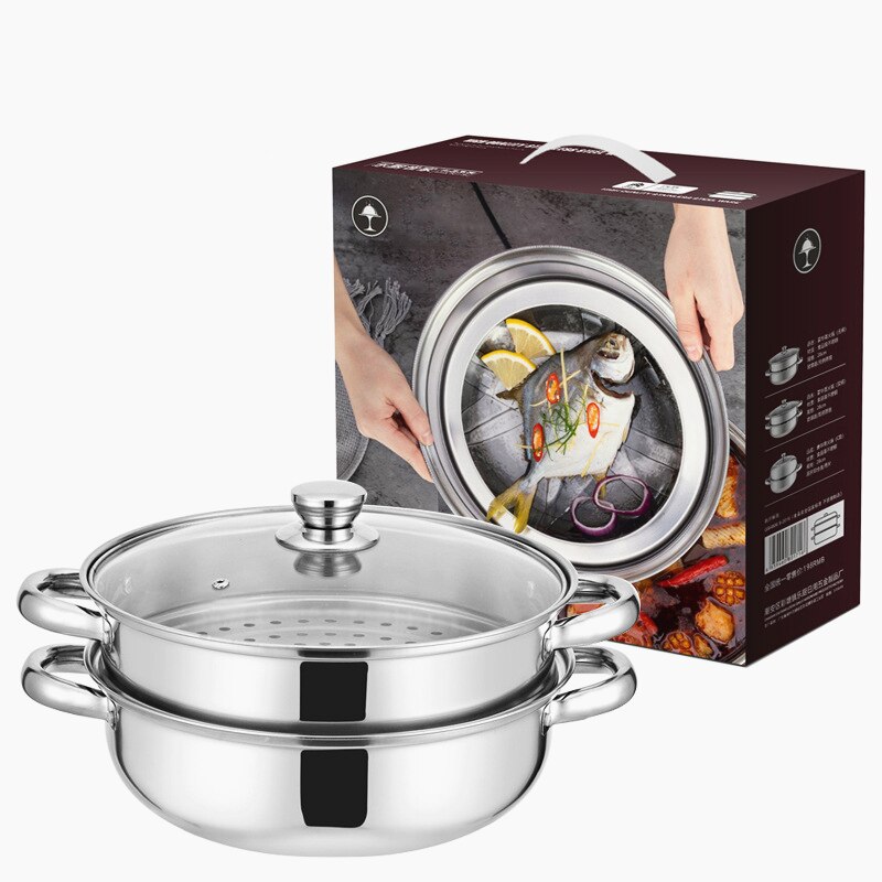 28cm Double Layer Stainless Steel Food Steamer Pot Cooker Rice Noodle Roll Steaming Soup Cooking Pan Kitchen Cookware