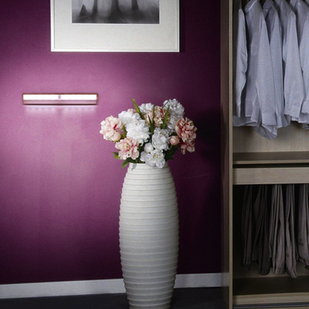 10 LED PIR Under Cabinet Light Battery Motion Motion Sensor Closet Lights Lamp Brightness Backlight Cabinet Wardrobes Draw#45