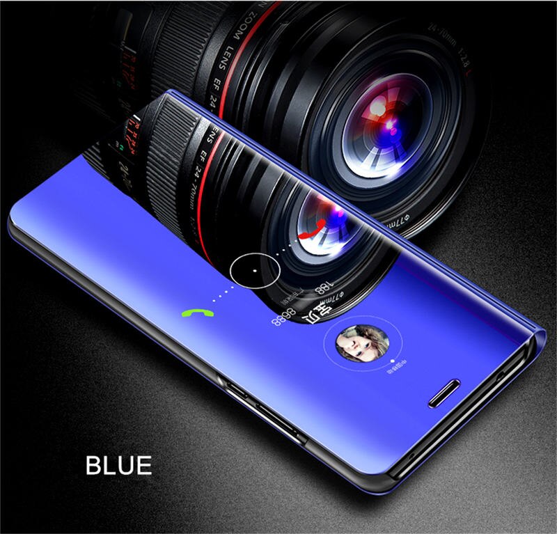 Funda Skinlee para OPPO Reno4 Lite espejo visor oficial soporte de tapa abatible funda, soporte para Reno 4 Lite 5G vista cubierta: Blue