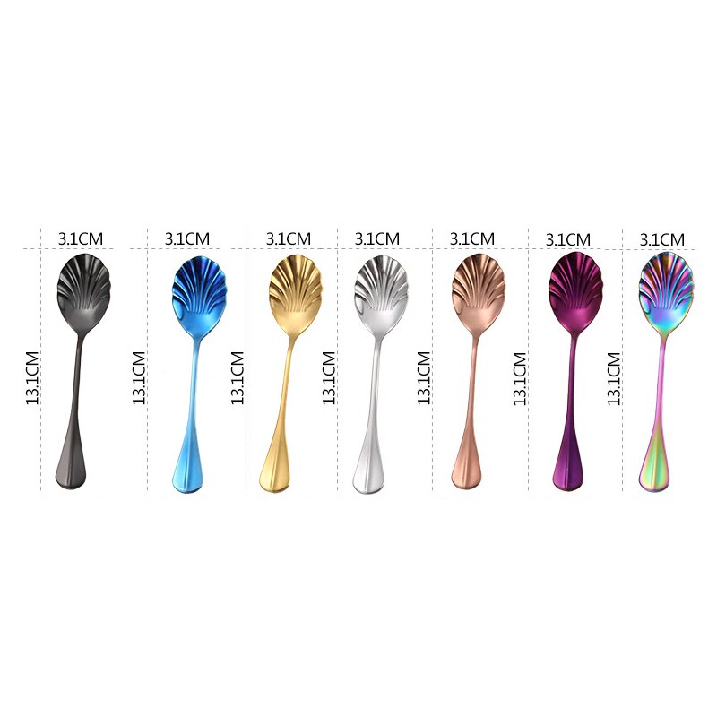 Shell Shape Stainless Steel Spoon Teaspoons Coffee Spoons Ice Cream Sugar Dessert Spoons Tableware Kitchen Accessories