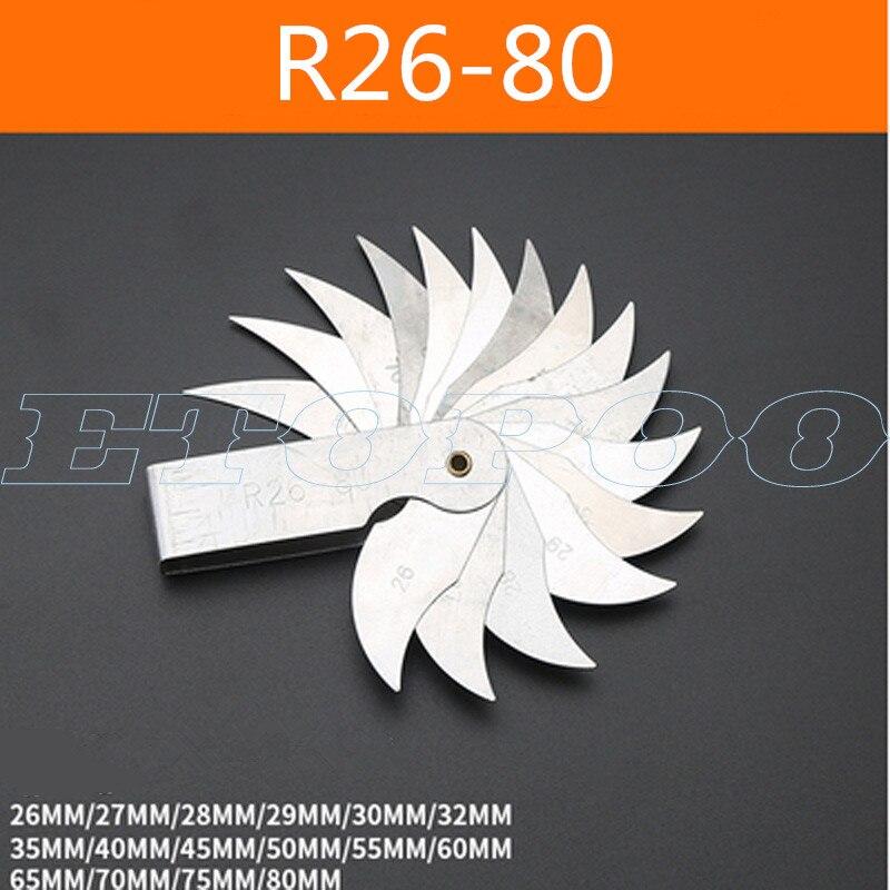 Radius template R gauge R1-6.5 7-14.5 15-25 26-80 radius gage plate fillet gaug External Internal Concave Convex Measuring tools: Orange
