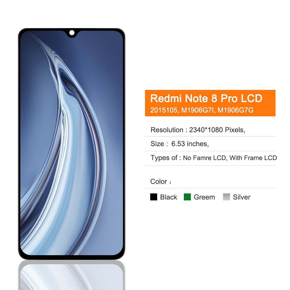 6.53 "Voor Xiaomi Redmi Note 8 Pro Lcd Scherm Touchscreen Montage Voor Redmi Note8 Pro M1906g7i Scherm Vervanging Met Frame