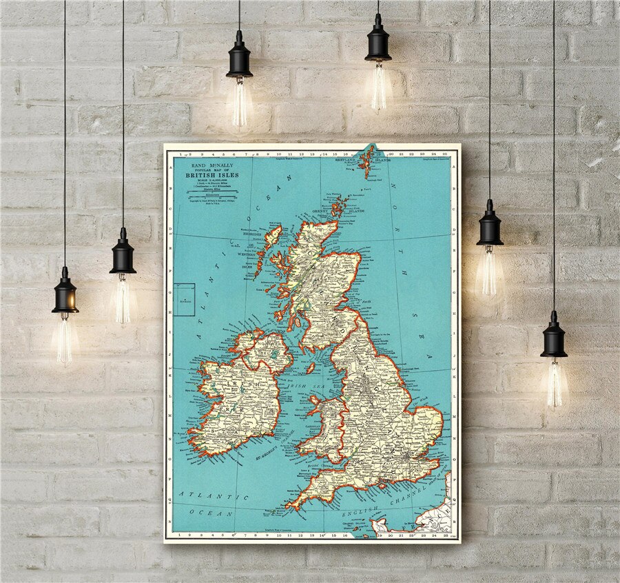 Antique United Kingdom Map Vintage British Isles Poster Wall Art Sticker Retro Canvas Print Painting Cafe Bar Pub Home Decor