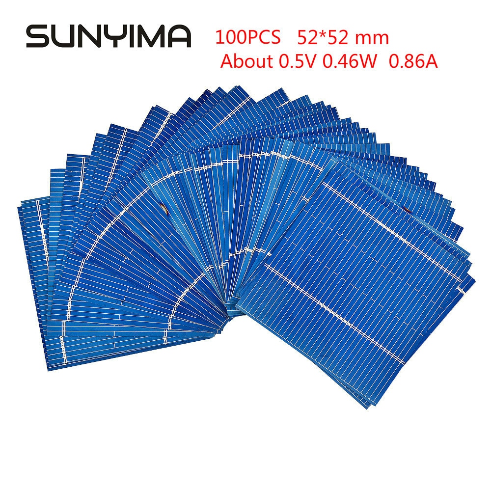 Sunyima 100Pcs 52*52Mm Zonnepaneel Diy 0.5V 0.46W Zonnecel Diy Solar Polykristallijne Painel solar Battery Charger