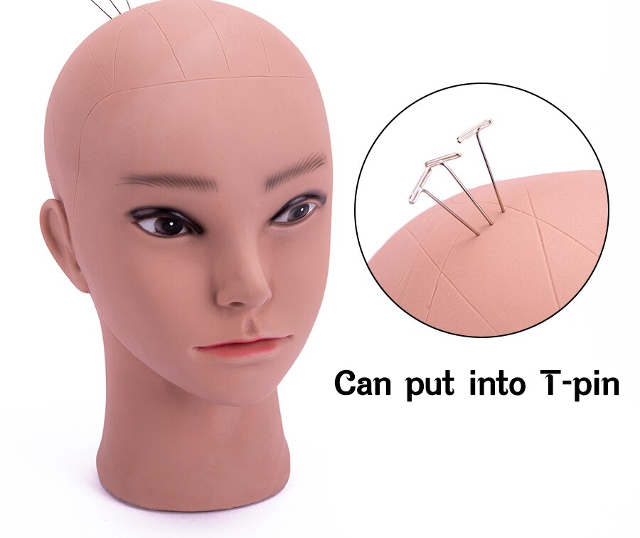 Cabeça de manequim careca do sexo feminino das sanguessugas com suporte profissional cabeça de treinamento careca cabeça de manequim bege e marrom escuro sem cabelo