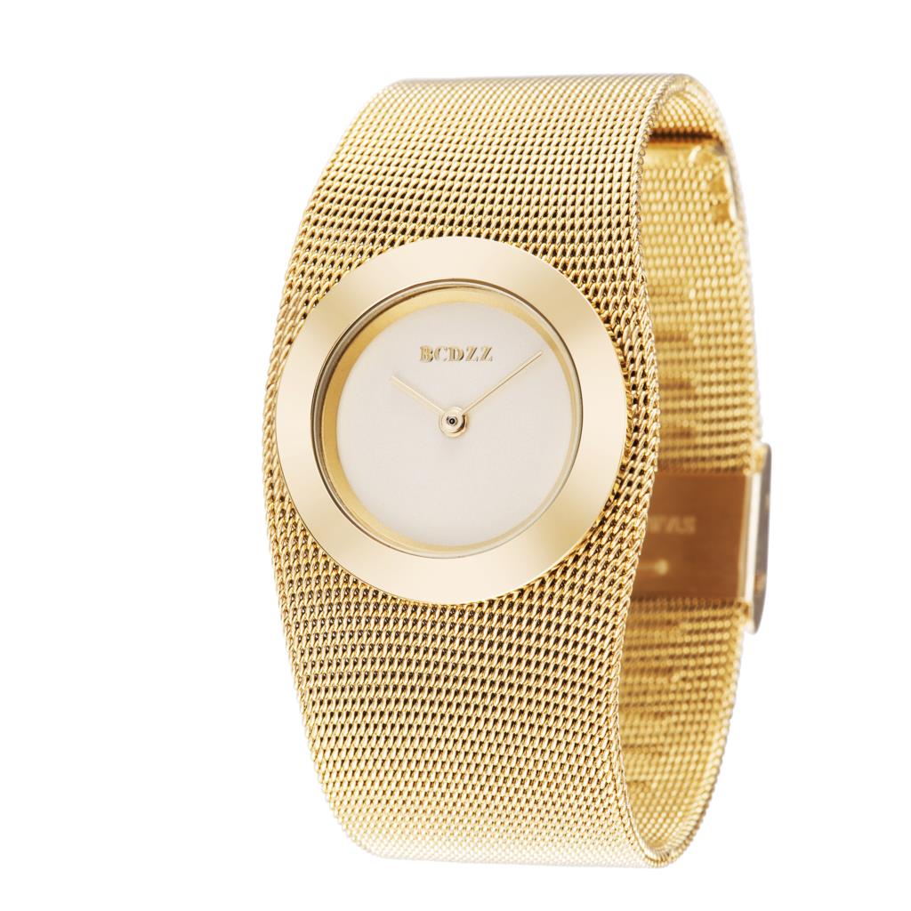 BCDZZ Top Luxe Vrouwen Armband Horloges Prachtige Gold Lady Jurk Rvs Mesh Band Quartz Horloge