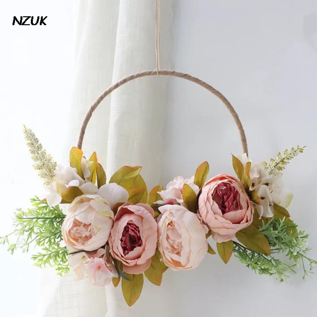 NZUK – couronne de mariage en forme de cercle, Bouquet de fleurs, fausses feuilles, panier de fleurs, pour la mariée