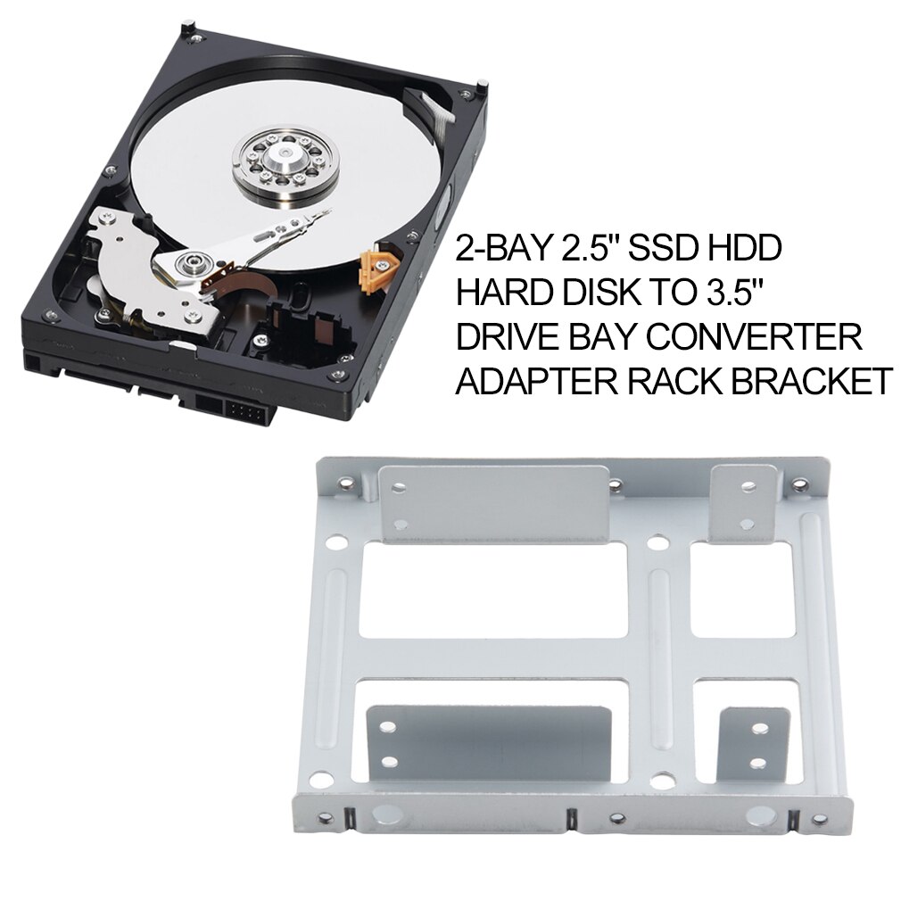 Aluminum 2-Bay 2.5 Inch SSD HDD Hard Disk to 3.5 Inch Drive Bay Converter Adapter Rack Bracket With 12 Screws