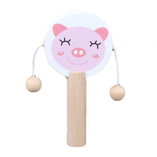 Cartoon Animal Wooden Handheld Musical Rattle Drum Shaker Education Baby Toy Noise Maker Wooden Musical Instrument: white