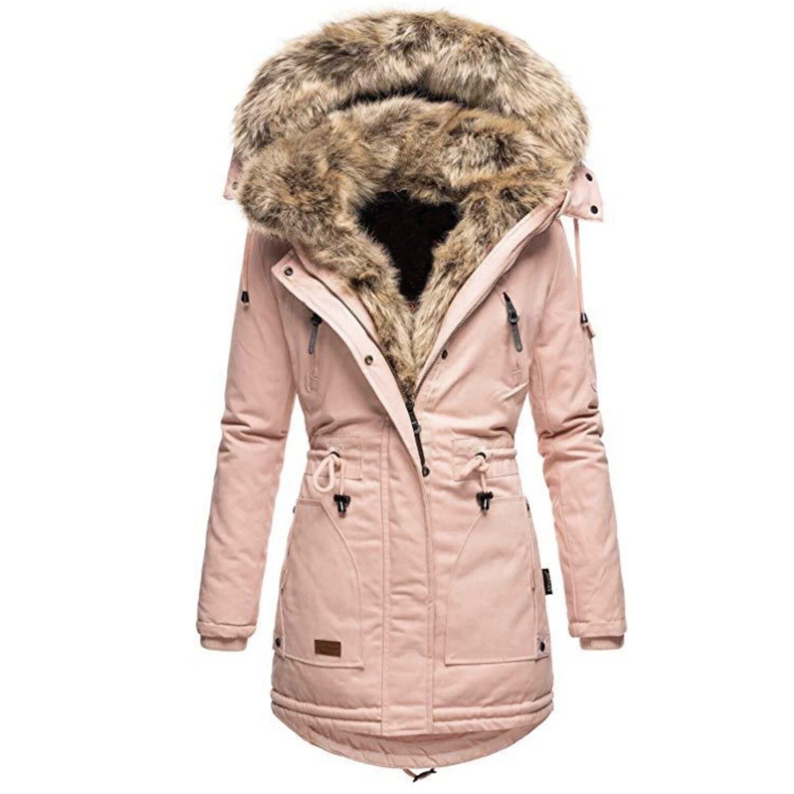 Manteau Long rembourré en coton pour femme, manches longues, couleur unie, capuche, vêtements d'extérieur, fourrure, polaire, # T2G: Pink  / M