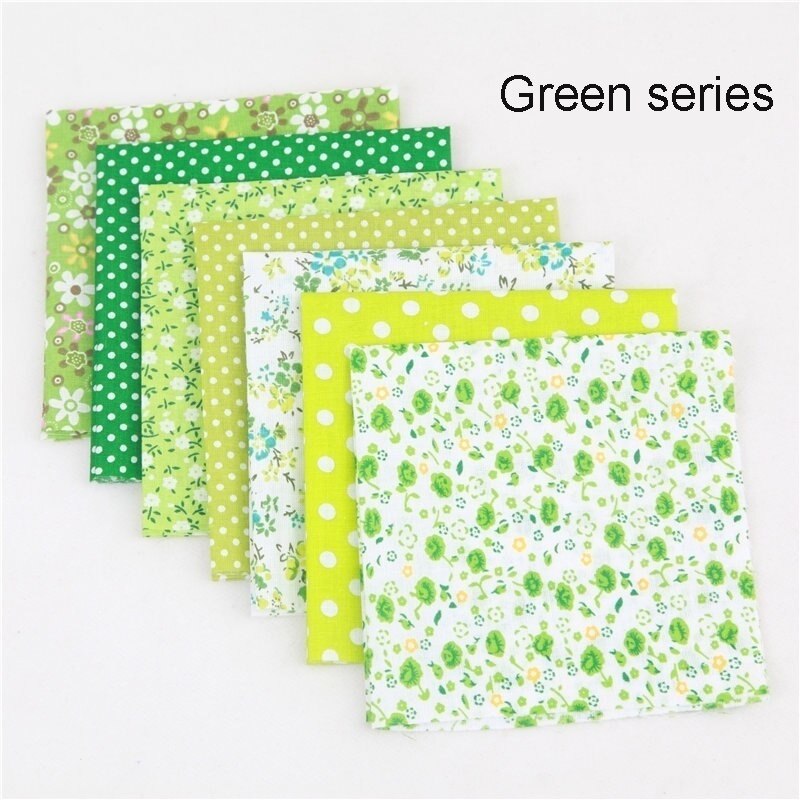 7Pcs/set Square Assorted Pre-Cut Cotton Quilt Fabric Floral Fabric DIY Craft Sewing 25x25cm: Green