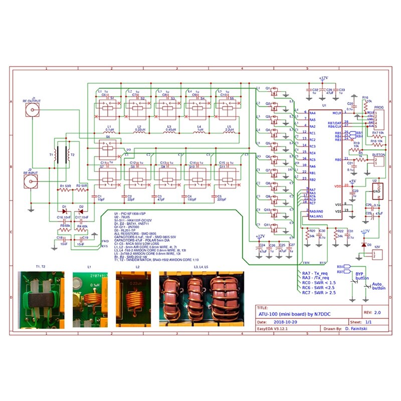 ATU-100 DIY Kits 1.8-50MHz ATU-100Mini Automatic Antenna Tuner By N7DDC 0.96Oled, Firmware Programmed/ SMD
