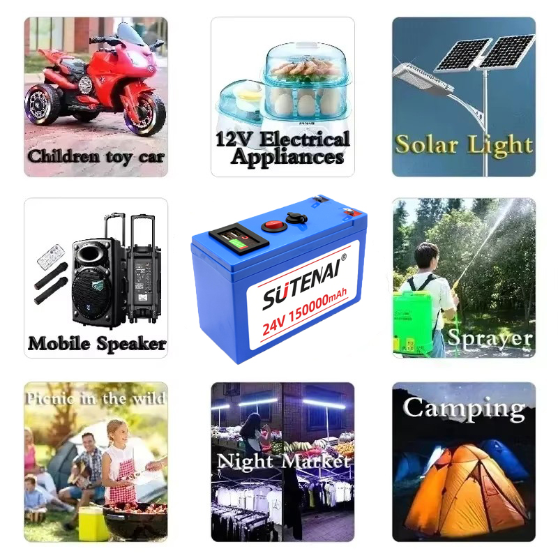 Upgraded LiFePO4 Lithium Battery 24V 150Ah 18650 BatteryPortable Rechargeable Battery Built-in Power display Port Charging