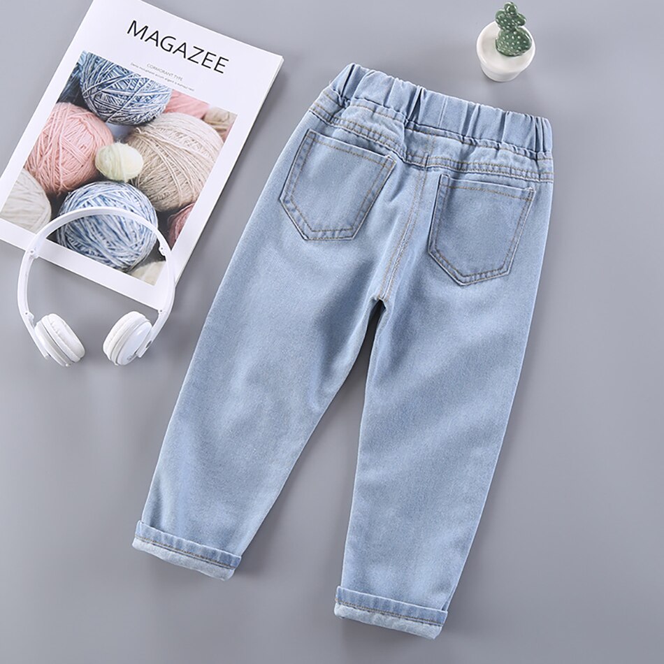 JYF – Jeans à imprimé de dessin animé pour enfants, pantalons longs décontractés avec trous, peinture Graffiti, printemps-automne