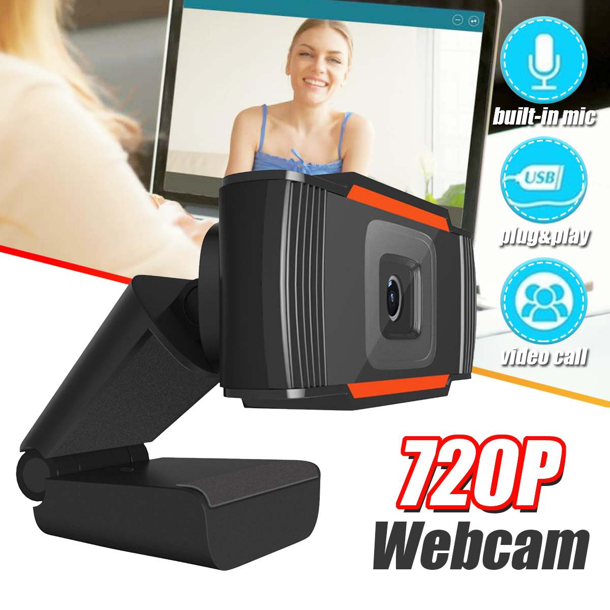 rotatable HD Webcam 720p USB Camera Video Recording Web Camera with Microphone For PC Computer Drive Free