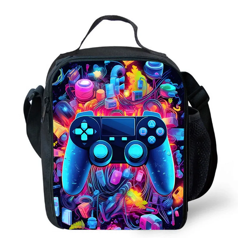 Lunch bags for Child,Cartoon Game con-so-les School Picnic Bags for Boys,Large Kids Insulation Cooler Bags for Aged 4-10 years: Khaki