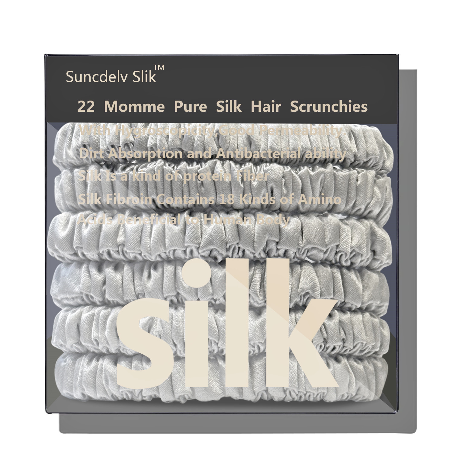 100% pura morera 6A seda pelo Scrunchie diademas hechas a mano mujeres niña accesorios para el cabello Color puro Natural HairTies caja 6 uds: Gris oscuro