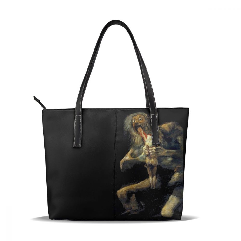 Saturn – sac à main en cuir imprimé pour femmes, fourre-tout tendance surdimensionné pour adolescentes: Saturn Devouring