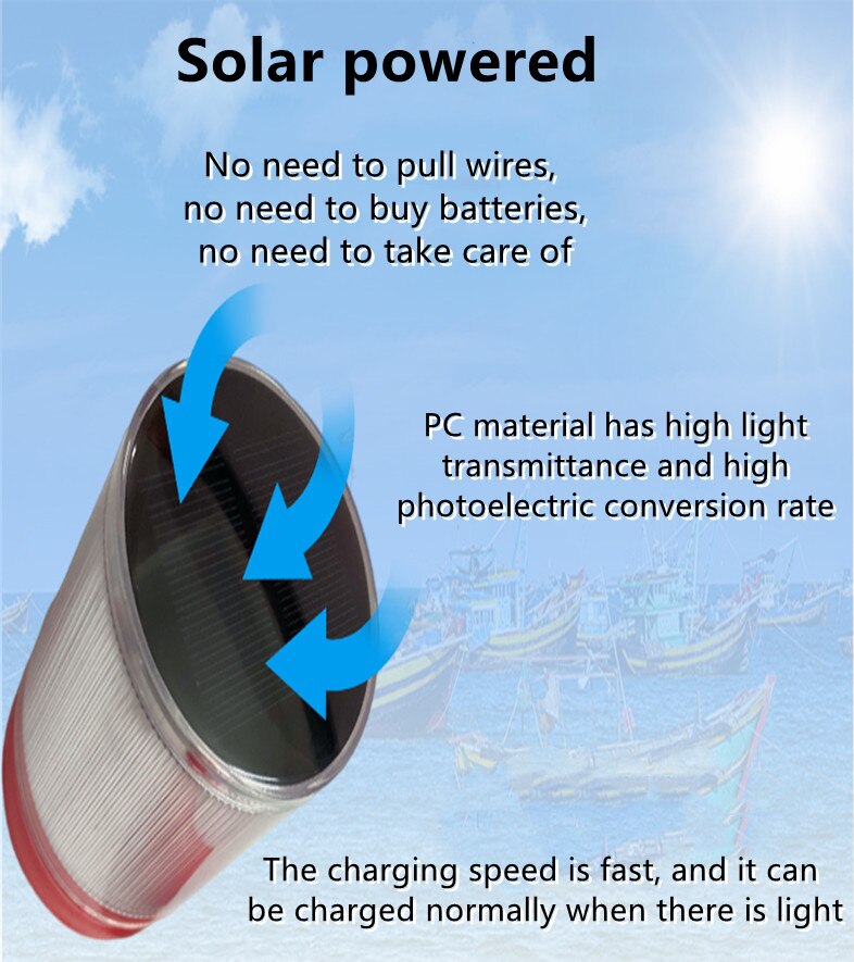 Solar Powered Light Control Warning Light Flashing Construction Safety Night Waterproof Indicater Light for Sea Fishing Boats