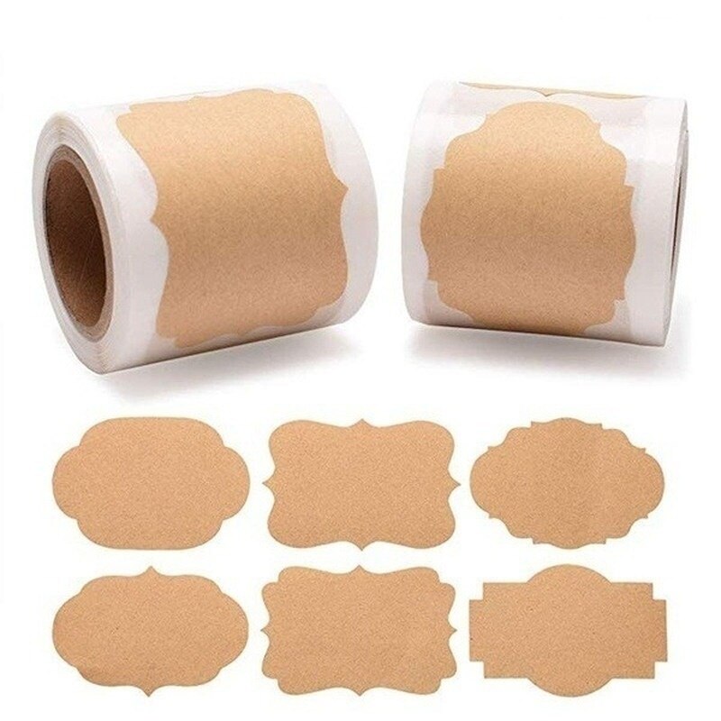Adhesivo de Papel Kraft para escribir a mano pegatinas de conveniencia, sellado de etiqueta adhesiva de piel de vaca para clasificación de cocina, etiquetas de DIY, 300 Uds. Por rollo