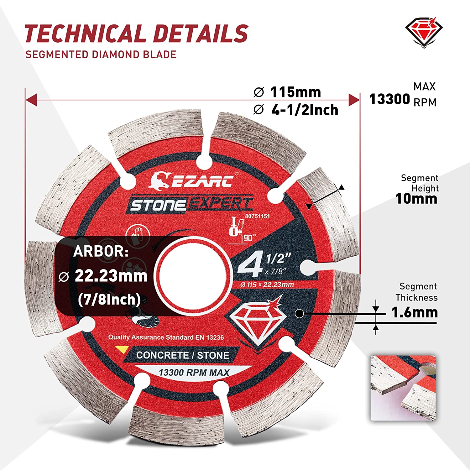 EZARC 115mm &Ampere; 125mm Segmentiert Diamant Sägeblatt für Winkel Schleifer 2 stücke Diamant Klingen Schneiden Beton Stein mauerwerk Ziegel Block