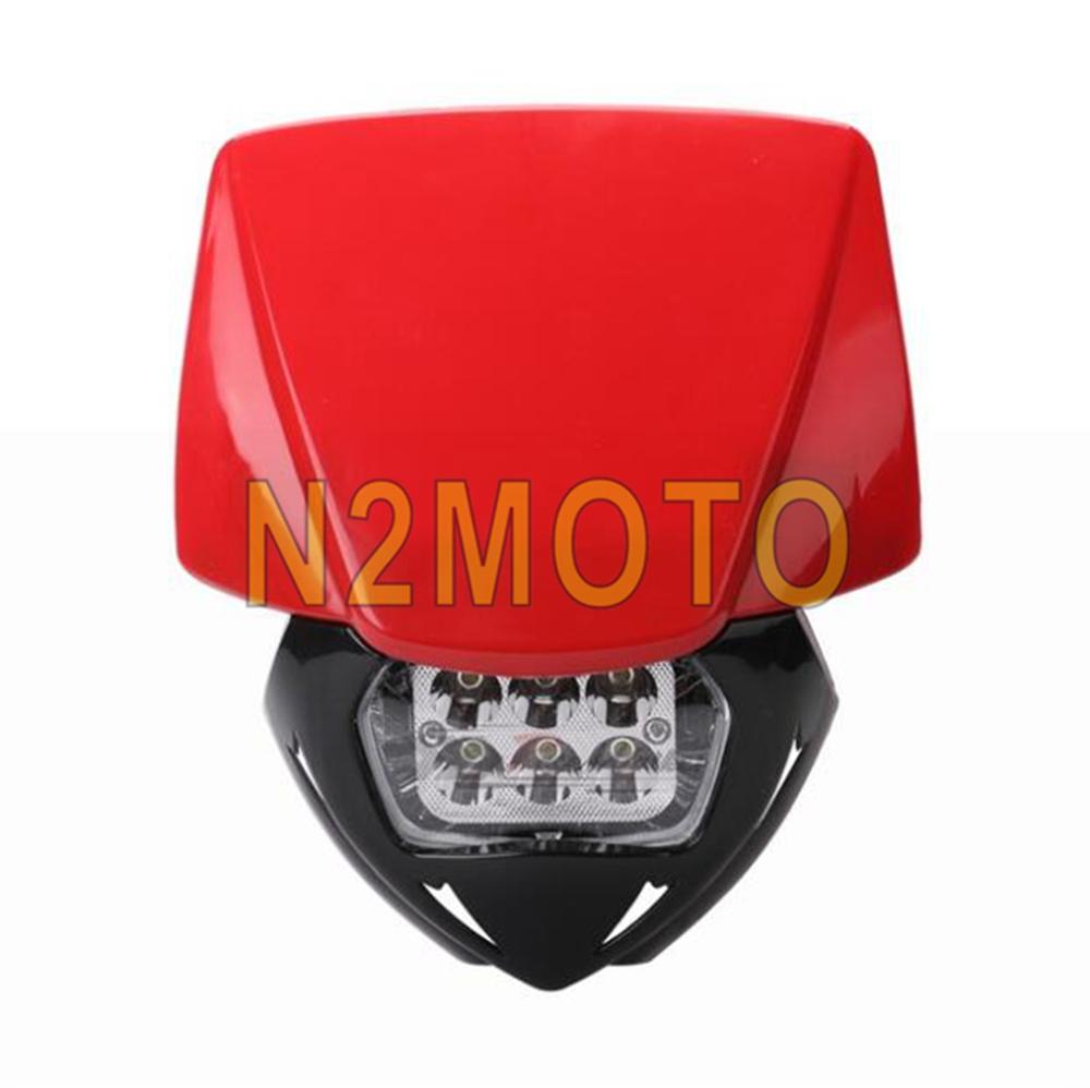Phare LED blanc d&#39;enduro pour moto, pour Yamaha, Suzuki, Kawasaki, KLX, WR, EXC, CRF 250, 450, 6 pièces: Red