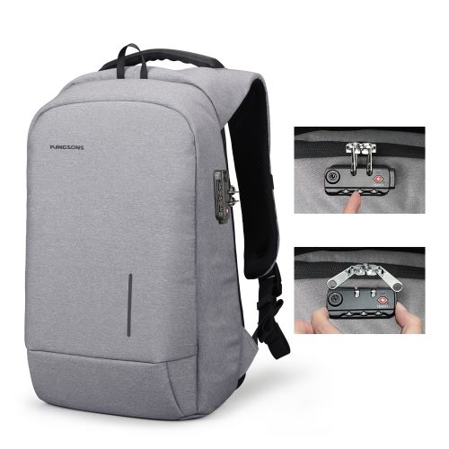 Kingsons Neue 13,3 15,6 zoll Laptop Rucksäcke Männer Frauen Rucksäcke Anti-theft Lock Rucksack Student Schule Taschen: Light Gray Lock / 15.6 inches