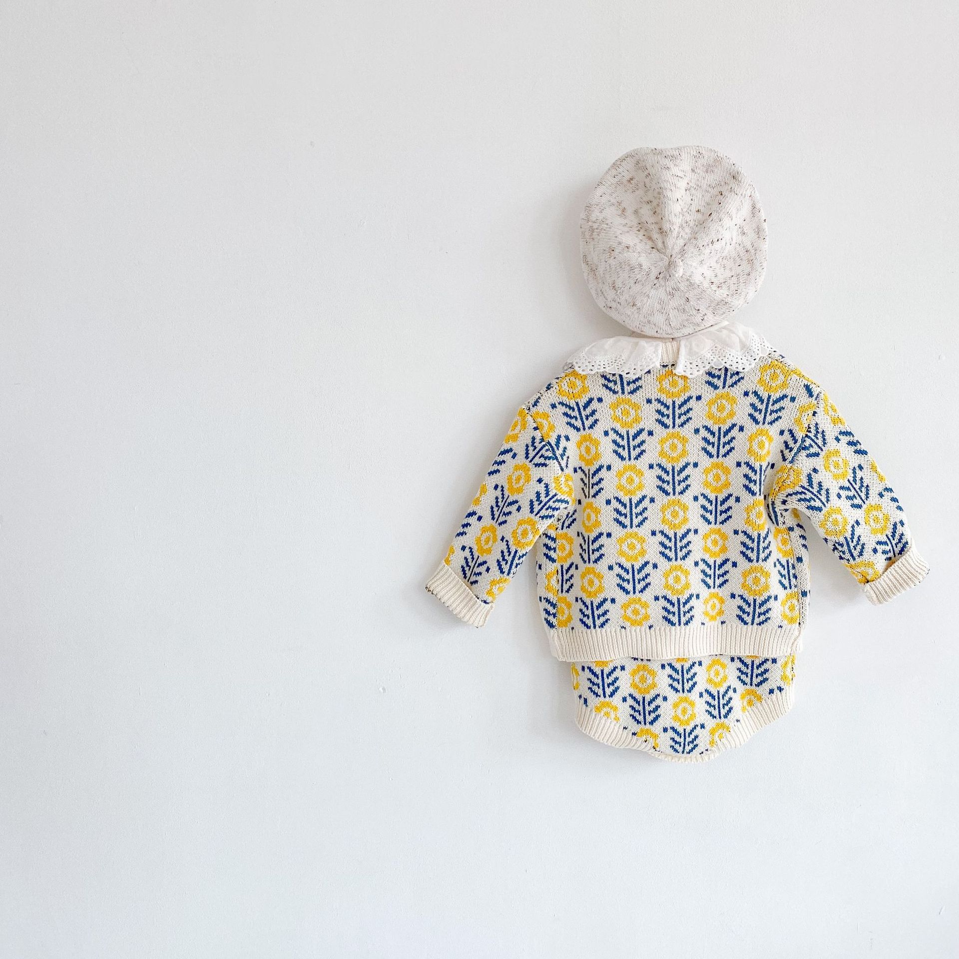 2022 wiosenne ubranka dla dzieci ubrania dla dzieci sweter z kwiatkiem baby girl sweter dziergany + romper crawling suit dwuczęściowy zestaw