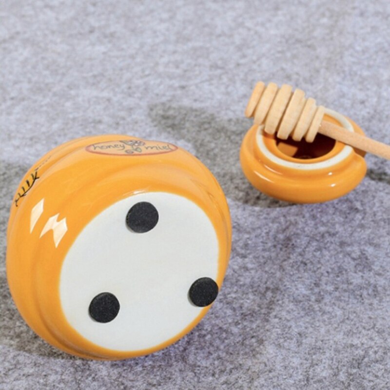 Ceramic Beehive Honey Pot and Wooden Dipper Honey Jar with Lid Honey Stir Bar for Honey Jar Supplies Kitchen Accessories