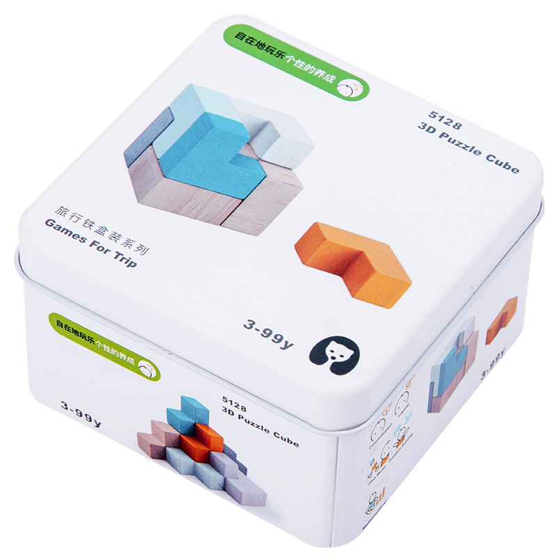 Baby Kids Cognitie Puzzels Speelgoed Peuter Ijzeren Doos Matching Game 3D Houten Puzzel Domino Gyro Sets Voor Kinderen Cognitieve: A6