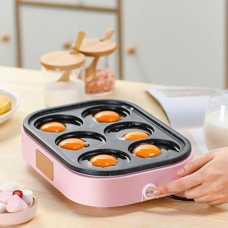 6-Holes Multifunction Electric Egg Fryer Breakfast Pot Burger Machine Non-stick Pan Household Frying Pan