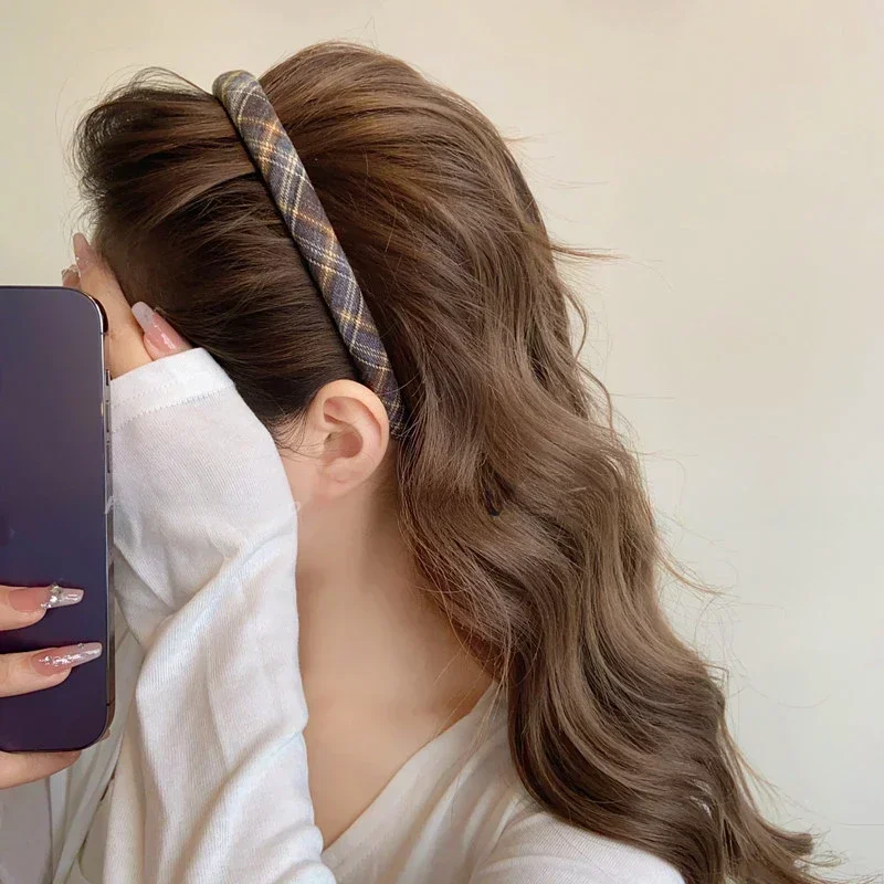 Diadema con bisel a cuadros para mujer, diadema Retro coreana para niña, aro Vintage para , accesorios para bandas para el cabello