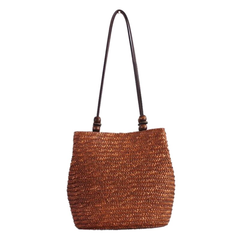 DCOS-Gestrickte Stroh Tasche Sommer Böhmen Frauen Handtaschen Streifen Schulter Taschen Strand Tasche Große Tote Taschen (Braun)