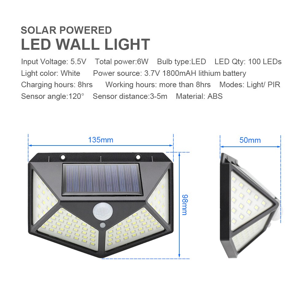 LED Solar Lights Motion Sensor 3 Modes 100/208 LED Outdoor Solar Powered Waterproof IP65 with Wide Angle for Garden Street Patio