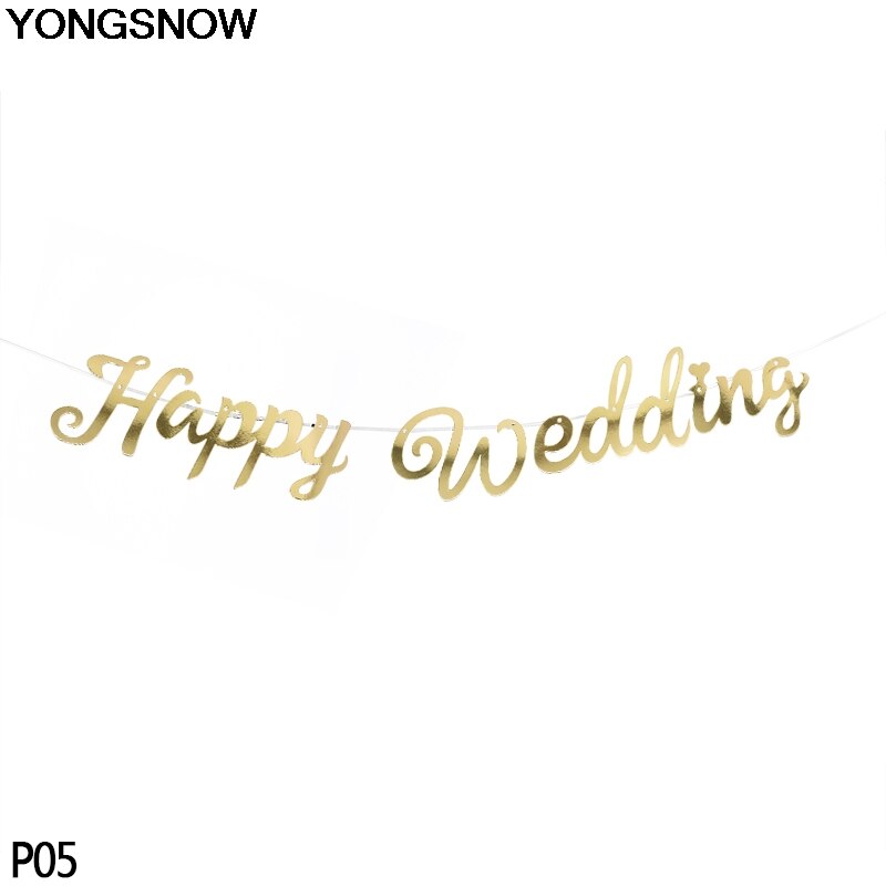 Goud Zilver Gelukkige Verjaardag Gewoon Getrouwd Happy Wedding Banner Garland Voor Wedding Party Verjaardag Opknoping Gors Decoratie Favor: gold happy wedding