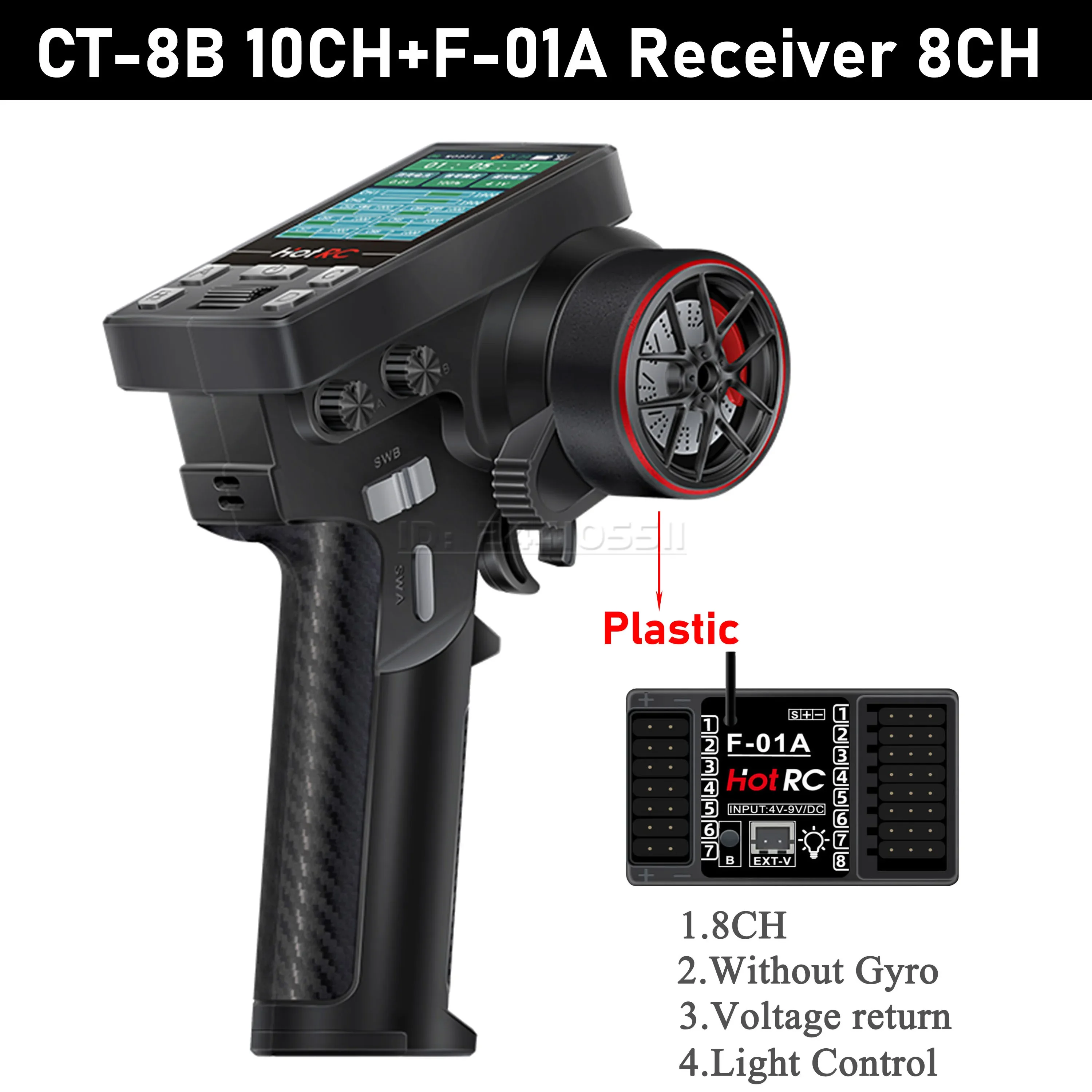 HOTRC 8CH 10CH CT-6B CT-8B 2.4G Transmitter Remote Control Gyro F-04A F-06A F-08A F-01AT Receiver for RC Cars Boat Tank Toy: SKY BLUE