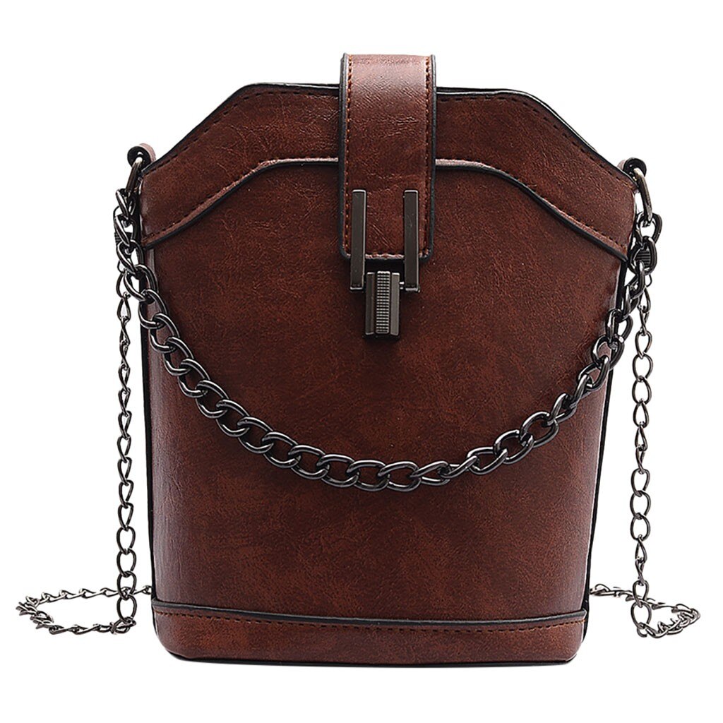 Casual Women's Blue Shoulder Bags Large Capacity Luxury Chain Bucket Purse PU Leather Women Crossbody Bags Solid Color: Brown 