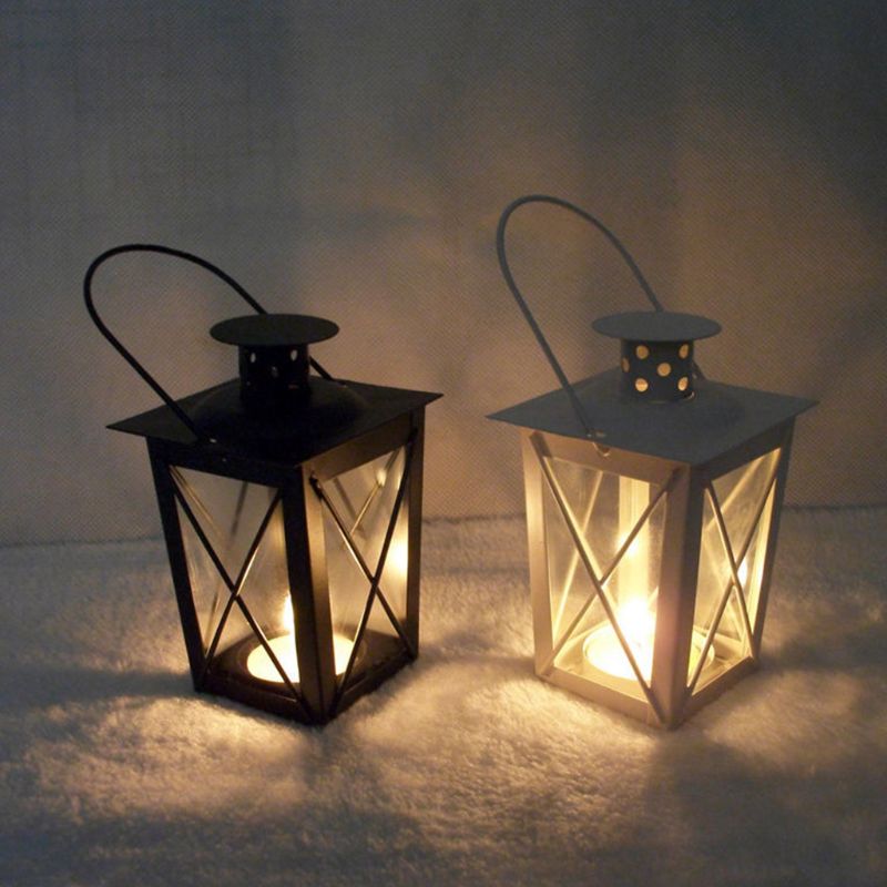 Marokkansk stil sort/hvid romantisk romantisk lysestage retro hængende lanterne lampe indretning til middag boligindretning