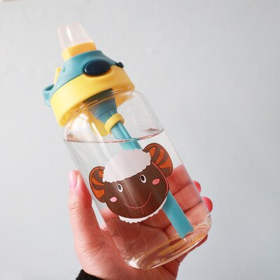 Bouteille d'eau en verre avec animaux pour enfants, avec sangle de sac en paille, couvercle supérieur verrouillable, anti-fuite, sans BPA, pour garçons, voyage randonnée, 500ml: Sheep without bag